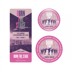 Zestaw perłowa przypinka i naklejka BANGTAN MARATON - BURN THE STAGE: THE MOVIE (wersja 1) + BILET GRATIS!