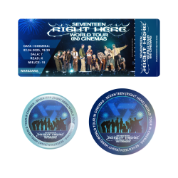 Zestaw holograficzna przypinka i naklejka SEVENTEEN [RIGHT HERE] WORLD TOUR IN CINEMAS (wersja 2) + BILET GRATIS!
