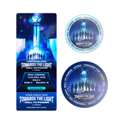 Zestaw holograficzna przypinka i naklejka ATEEZ [TOWARDS THE LIGHT: WILL TO POWER] IN CINEMAS (wersja 1) + BILET GRATIS!