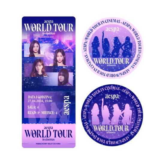 Zestaw dwóch holograficznych naklejek aespa: WORLD TOUR in cinemas + BILET GRATIS!
