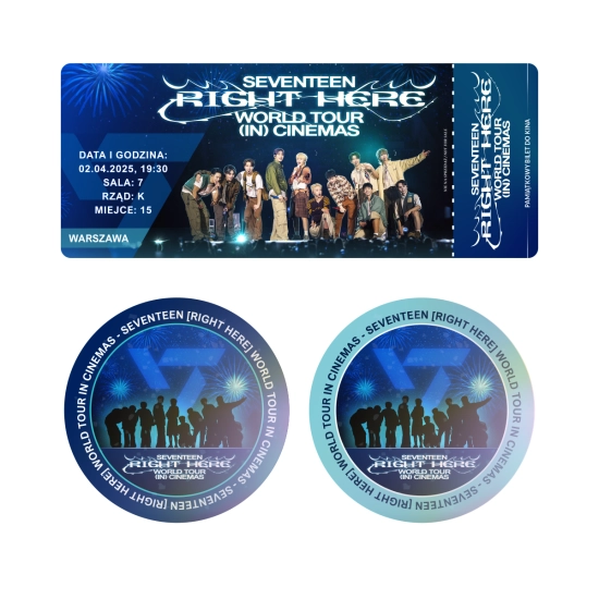 Zestaw dwóch holograficznych naklejek SEVENTEEN [RIGHT HERE] WORLD TOUR IN CINEMAS + BILET GRATIS!