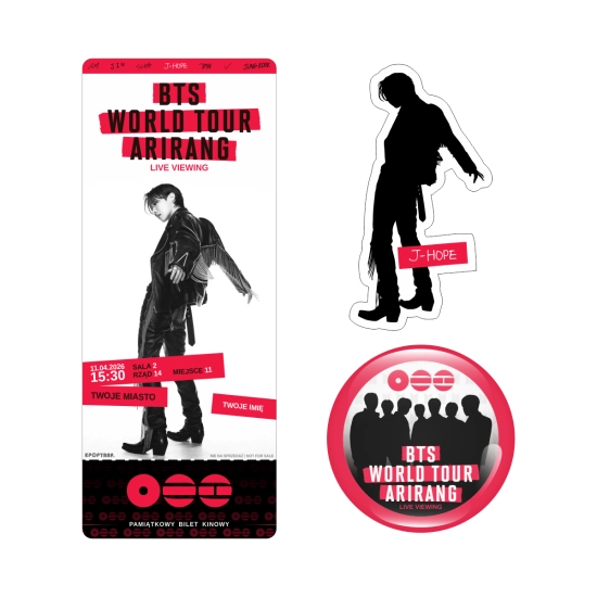Zestaw holograficzna przypinka i magnes BTS World Tour ‘ARIRANG’: Live Viewing + BILET GRATIS!