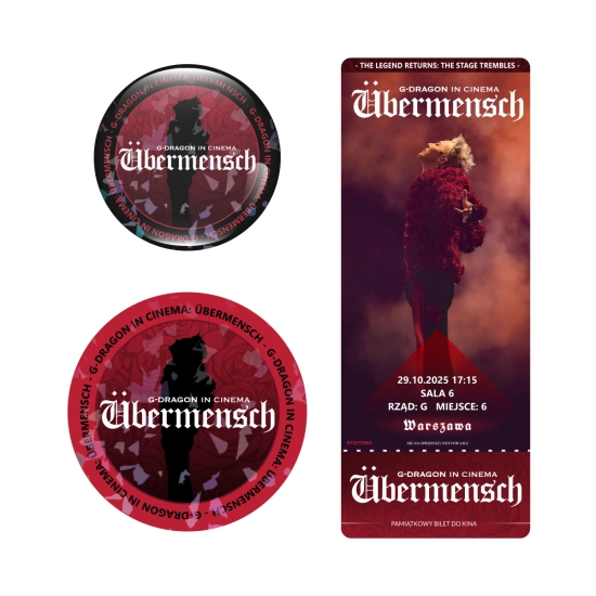 Zestaw holograficzna przypinka i naklejka G-Dragon In Cinema: Ubermensch (wersja 1) + BILET GRATIS!